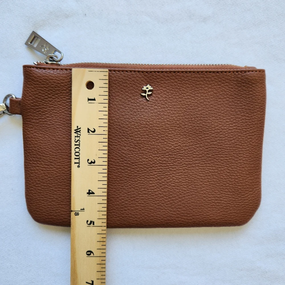 Vegan Wristlet Jenna Kator Brown Tan Saugatuck Small Bag Purse Floral Flowers - Picture 12 of 13